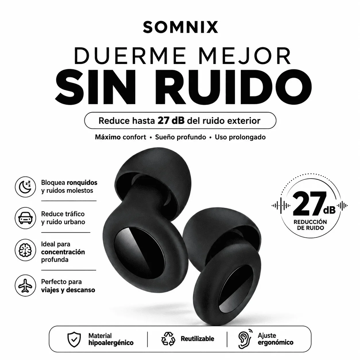Duerme mejor sin ruido — beneficios SOMNIX